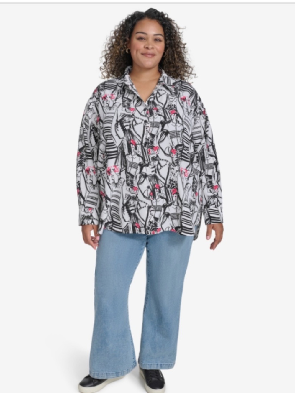 Karl Lagerfeld Paris Plus Size Printed Collared Button-Front Shirt size 2X NWT - Picture 3 of 3
